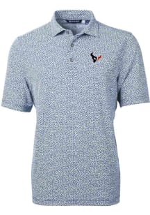 Cutter and Buck Houston Texans Mens Navy Blue Virtue Botantical Print Short Sleeve Polo