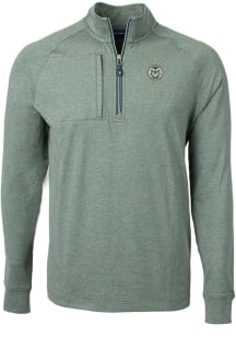 Cutter and Buck Colorado State Rams Mens Green Adapt Heathered Long Sleeve Qtr Zip Pullover