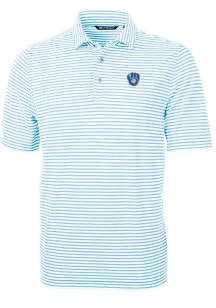 Cutter and Buck Milwaukee Brewers Mens Light Blue Virtue Stripe Short Sleeve Polo