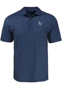 Cutter and Buck Kansas City Royals Mens Navy Blue Shadow Check Short Sleeve Polo