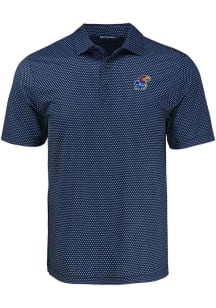 Cutter and Buck Kansas Jayhawks Mens Navy Blue Shadow Check Short Sleeve Polo