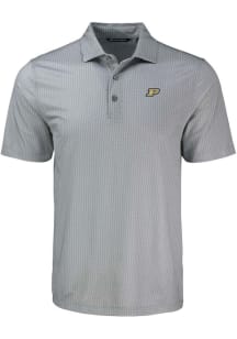 Cutter and Buck Purdue Boilermakers Mens Grey Shadow Check Short Sleeve Polo