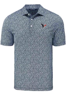 Cutter and Buck Houston Texans Mens Navy Blue Flora Print Short Sleeve Polo