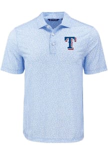 Cutter and Buck Texas Rangers Mens Light Blue Flora Print Short Sleeve Polo