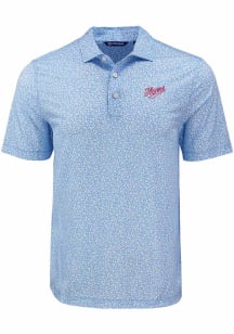 Cutter and Buck Dayton Flyers Mens Light Blue Flora Print Short Sleeve Polo