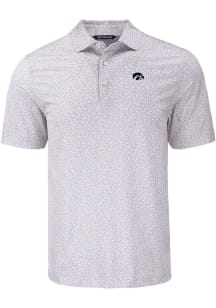 Cutter and Buck Iowa Hawkeyes Mens Grey Flora Print Short Sleeve Polo