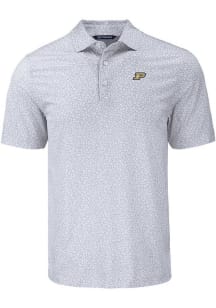 Cutter and Buck Purdue Boilermakers Mens Grey Flora Print Short Sleeve Polo