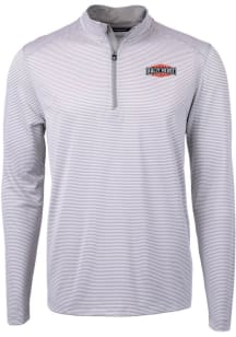Cutter and Buck Rally House Mens Grey Employee Virtue Eco Pique Micro Stripe Long Sleeve Qtr Zip P..