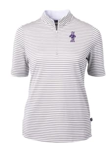 Cutter and Buck K-State Wildcats Womens Grey Vault Virtue Eco Pique Stripe Short Sleeve Polo Shirt