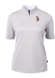 Cutter and Buck Minnesota Golden Gophers Womens Grey Vault Virtue Eco Pique Stripe Short Sleeve Po..