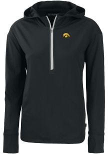 Cutter and Buck Iowa Hawkeyes Womens Black Daybreak Hood Qtr Zip