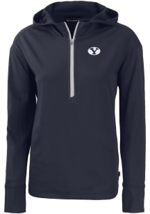 Cutter and Buck BYU Cougars Womens Navy Blue Daybreak Hood Qtr Zip