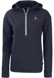 Cutter and Buck Illinois Fighting Illini Womens Navy Blue Daybreak Hood Qtr Zip