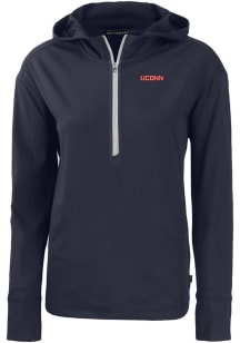 Cutter and Buck UConn Huskies Womens Navy Blue Wordmark Daybreak Hood Qtr Zip