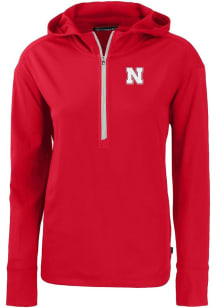 Cutter and Buck Nebraska Cornhuskers Womens Red Daybreak Hood Qtr Zip