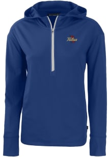 Cutter and Buck Tulsa Golden Hurricane Womens Blue Daybreak Hood Qtr Zip