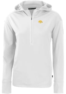 Cutter and Buck Iowa Hawkeyes Womens White Daybreak Hood Qtr Zip