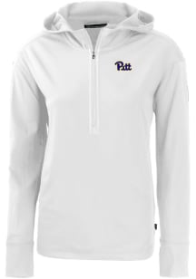 Cutter and Buck Pitt Panthers Womens White Daybreak Hood Qtr Zip