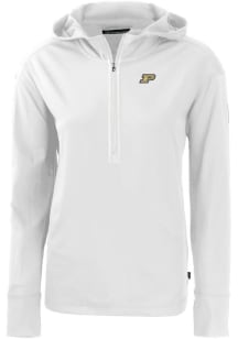 Cutter and Buck Purdue Boilermakers Womens White Daybreak Hood Qtr Zip