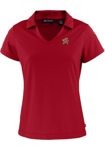 Cutter and Buck Maryland Terrapins Womens Cardinal Daybreak V Neck Short Sleeve Polo Shirt