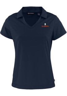 Cutter and Buck Illinois Fighting Illini Womens Navy Blue Daybreak V Neck Short Sleeve Polo Shirt
