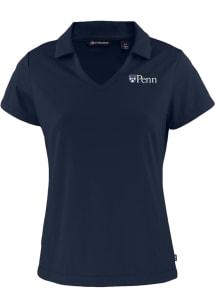 Cutter and Buck Pennsylvania Quakers Womens Navy Blue Daybreak V Neck Short Sleeve Polo Shirt