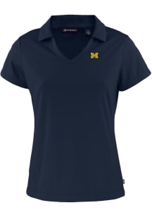 Cutter and Buck Michigan Wolverines Womens Blue Daybreak V Neck Short Sleeve Polo Shirt