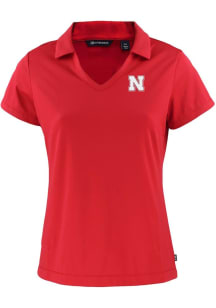 Cutter and Buck Nebraska Cornhuskers Womens Red Daybreak V Neck Short Sleeve Polo Shirt