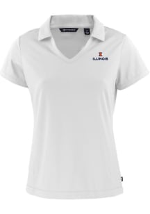 Cutter and Buck Illinois Fighting Illini Womens White Daybreak V Neck Short Sleeve Polo Shirt
