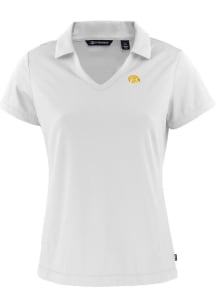 Cutter and Buck Iowa Hawkeyes Womens White Daybreak V Neck Short Sleeve Polo Shirt