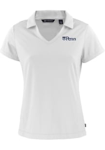 Cutter and Buck Pennsylvania Quakers Womens White Daybreak V Neck Short Sleeve Polo Shirt