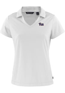 Cutter and Buck Pitt Panthers Womens White Daybreak V Neck Short Sleeve Polo Shirt
