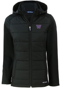 Cutter and Buck Washington Huskies Womens Black Evoke Hood Heavy Weight Jacket