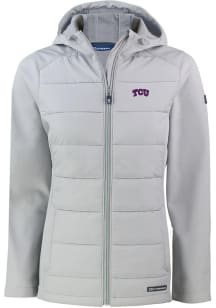Cutter and Buck TCU Horned Frogs Womens Charcoal Evoke Hood Heavy Weight Jacket