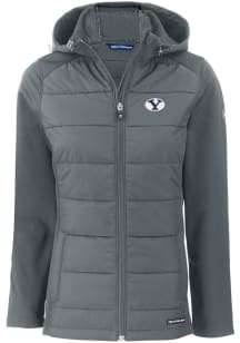 Cutter and Buck BYU Cougars Womens Grey Evoke Hood Heavy Weight Jacket