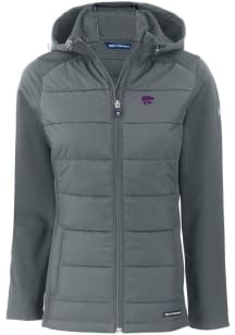 Cutter and Buck K-State Wildcats Womens Grey Evoke Hood Heavy Weight Jacket