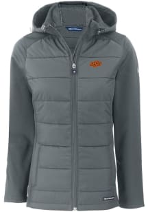 Cutter and Buck Oklahoma State Cowboys Womens Grey Evoke Hood Heavy Weight Jacket