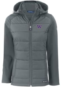 Cutter and Buck Washington Huskies Womens Grey Evoke Hood Heavy Weight Jacket