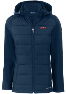 Cutter and Buck UConn Huskies Womens Navy Blue Wordmark Evoke Hood Heavy Weight Jacket