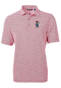 Cutter and Buck Nebraska Cornhuskers Mens Red Virtue Botantical Print Short Sleeve Polo