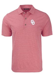 Cutter and Buck Oklahoma Sooners Mens Red Primary Team Logo Forge Heather Stripe Short Sleeve Polo