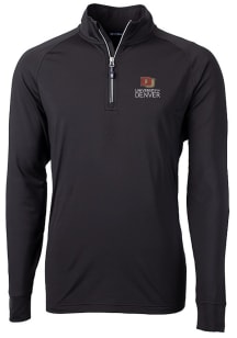 Cutter and Buck Denver Pioneers Mens Black Primary Team Logo Adapt Stretch Long Sleeve Qtr Zip Pul..