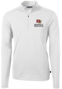 Cutter and Buck Denver Pioneers Mens White Primary Team Logo Vitrue Eco Pique Long Sleeve Qtr Zip..