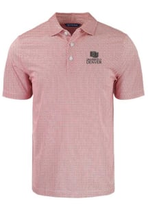 Cutter and Buck Denver Pioneers Mens Red Primary Team Logo Pike Symmetry Short Sleeve Polo