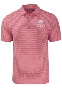 Cutter and Buck Denver Pioneers Mens Red Primary Team Logo Forge Heather Stripe Short Sleeve Polo