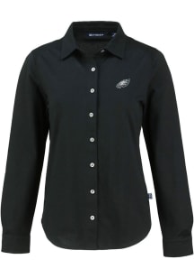 Cutter and Buck Philadelphia Eagles Womens Advantage Soft Pique Long Sleeve Black Dress Shirt