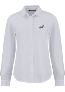 Cutter and Buck Philadelphia Eagles Womens Advantage Soft Pique Long Sleeve White Dress Shirt