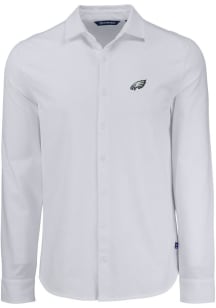 Cutter and Buck Philadelphia Eagles Mens White Advantage Soft Pique Long Sleeve Dress Shirt