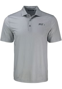 Cutter and Buck Seattle Seahawks Mens Grey Pike Shadow Check Short Sleeve Polo