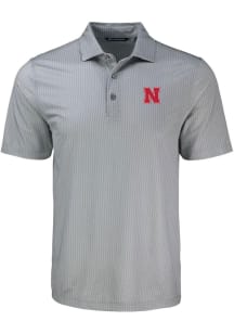 Cutter and Buck Nebraska Cornhuskers Grey Shadow Check Big and Tall Polo